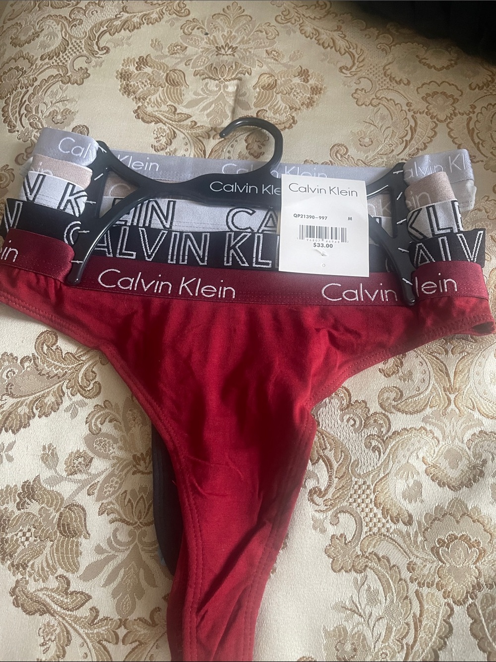 Calvin Klein Red women 100% Cotton Thong with Logo Waistband